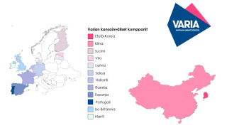 Kartta Varian kansainvälisistä kumppanimaista