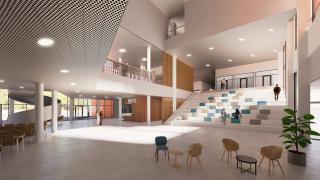 Havainnekuva Vehkalan opinportaista ja aulasta.