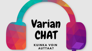 varia palvelun chatin tunnus, värikkäät kuulokkeet ja mikki.